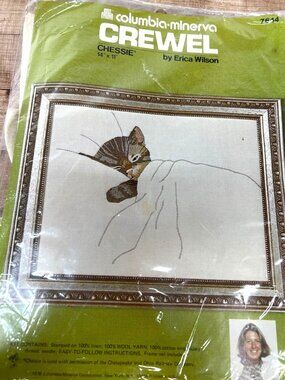 Columbia-Minerva Crewel Embroidery Kit Chessie Cat Stamped Linen & Wool Yarn
